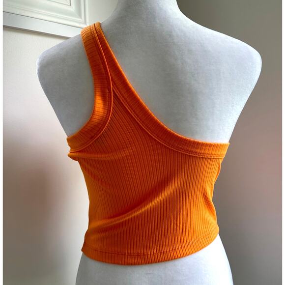 Lioness One Shoulder Cropped Orange Ribbed Tank Small Stretchy - Picture 4 of 6